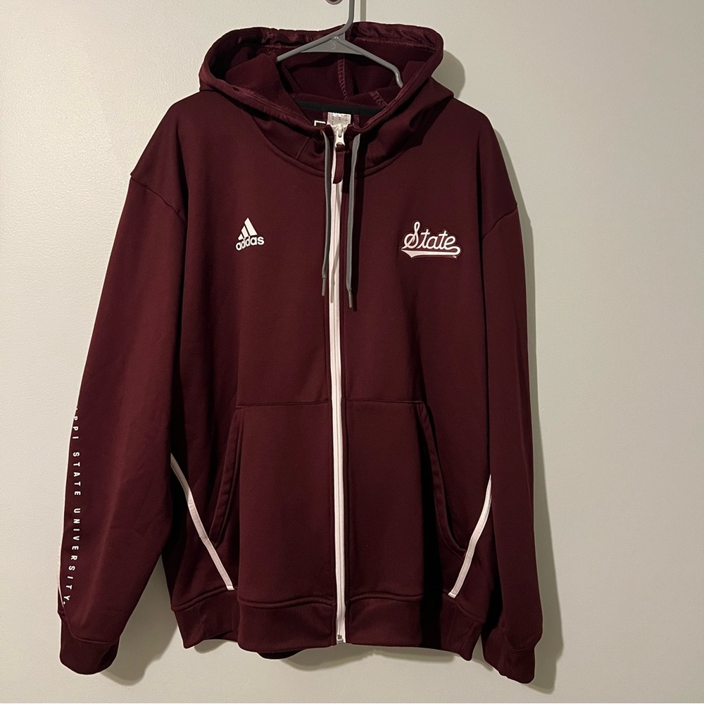 Mississippi State bulldogs. Adidas,Full-Zip Hooded Jacket -White Accents. NCAA